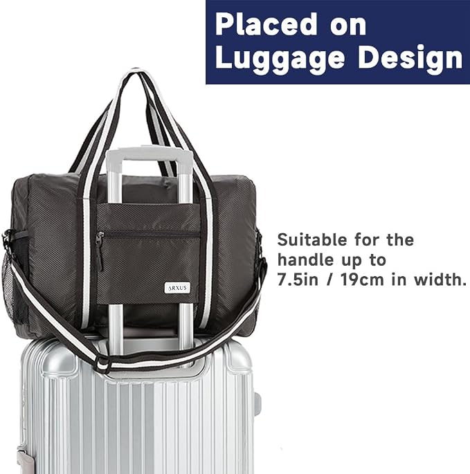 Carry On Travel Bag, Lightweight Foldable Packable Tote Bag 25L | Water Repellent, Expandable Travel Duffle with Luggage Sleeve and Shoulder Strap for Men Women - Image 4
