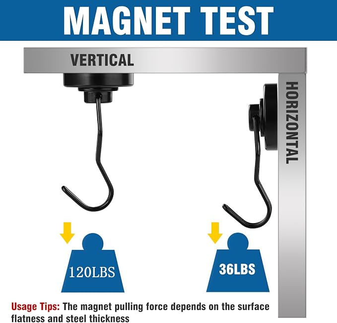Swivel Swing Magnetic Hook 80LBS Heavy Duty Magnetic Hook 10 Pack | Strong Neodymium Magnetic Magnets for Cruise Cabins Refrigerator Hanging Garage Workshop Office and Kitchen Black - Image 4