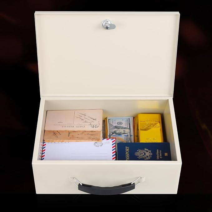 xydled Fire Resistant Safe Fire Safe Box with Key Lock for Home Office Security Storage for Valuables Documents,13.2"x 11"x 5.1" Inch,White - Image 4