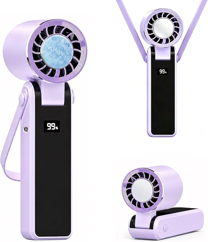 QearFun Portable Handheld Fan With Ice Cooling, 3-In-1 Rechargeable Personal Fan, 5-Speed Settings (1–199), Compact Pocket Fan Ideal For Travel, Outdoor Activities, Home, And Office (purple) by QearFun