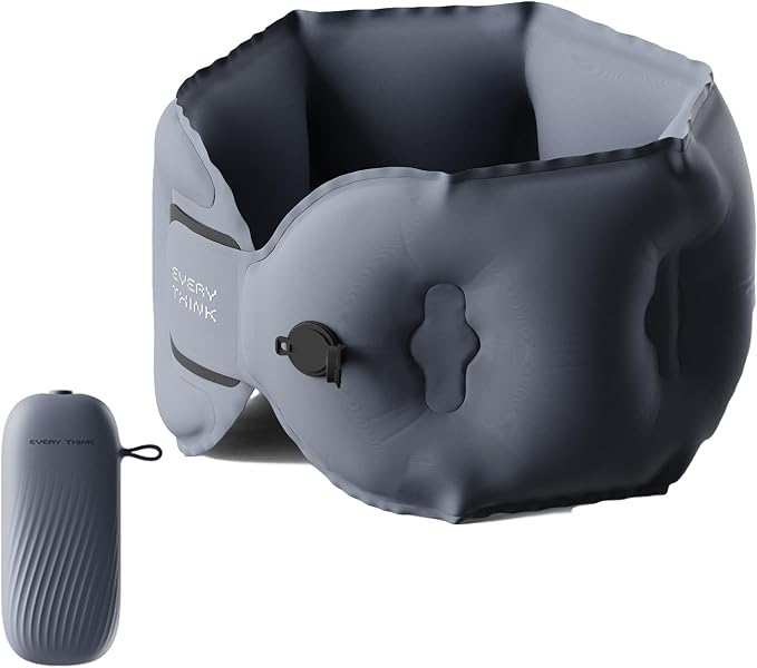 Inflatable Travel Pillow - Travel Pillow for Long Flight, Inflatable Neck Pillow for Traveling, Pocket Blow Up Pillow for Airplane, Bus, Train, Car, Office, Home (Navy Blue) by EVERYTHINK
