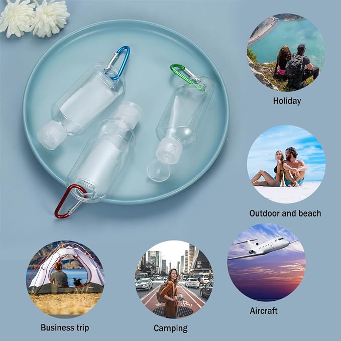 HATTIE 100 Pack Travel Plastic Clear Keychain Bottles 50ml/2oz Portable Leakproof Squeeze Small Bottles With Flip Cap Refillable Empty Containers for Lotion Soap Toiletry - Image 5