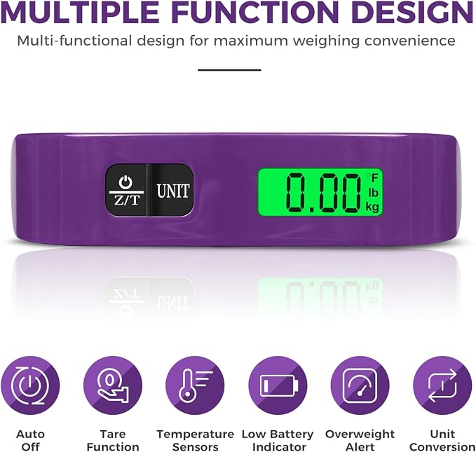 BAGAIL Digital Luggage Scale, 110lbs Hanging Baggage Scale with Backlit LCD Display, Portable Suitcase Weighing Scale, Travel Luggage Weight Scale with Hook, Strong Straps for Travelers - Image 3