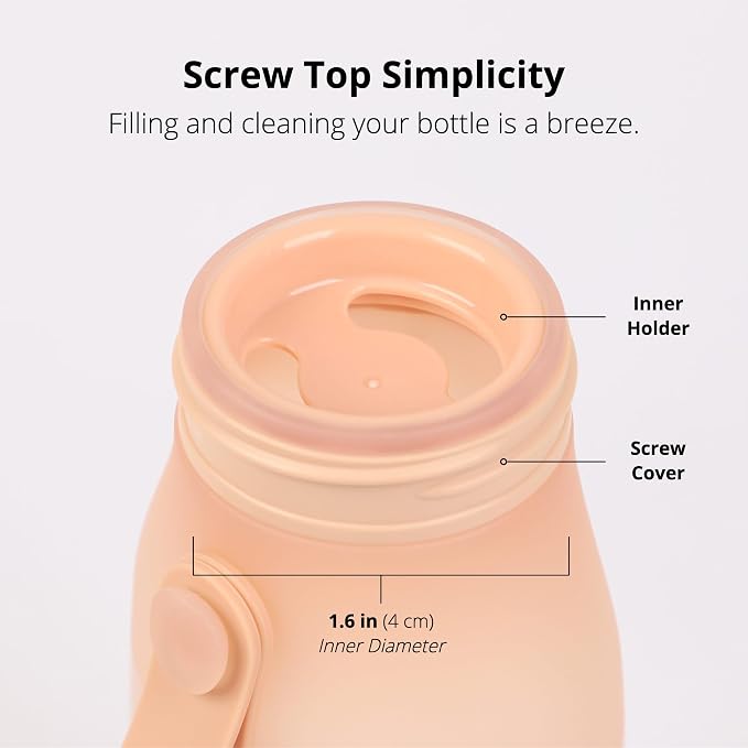 BLUE GINKGO Collapsible Water Bottle – Lightweight, Foldable Silicone Bottle for Travel, Hiking, and Camping (16.9oz, Made in Korea, Peach) - Image 5