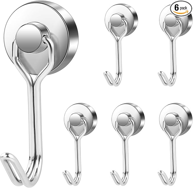 LOVIMAG Swivel Magnetic Hooks, 40LBS, Pack of 6 | Cruise Cabin Ship Essentials 2026, Heavy Duty Magnets for Refrigerator, Classroom, Kitchen, Hanging Mug by LOVIMAG