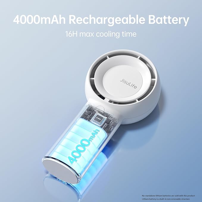 JISULIFE Portable Handheld Turbo Fan Rechargeable 4000mAh 5-Speed (White) | Up to 16H max cooling, Personal Battery Powered Pocket Fan for Travel/Outdoor/Vacation/Concerts, Birthday Gifts for Women - Image 9
