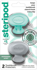 Steripod Clip-On Toothbrush Protector with Peppermint Essential Oils, Keeps Toothbrush Fresh and Clean, Travel Accessories, Fits Most Manual and Electric Toothbrushes, 2 Count by Steripod
