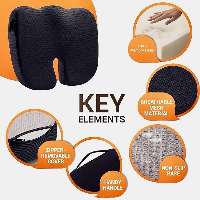 Premium Memory Foam Seat Cushion with Carrying Bag & Cooling Gel for Office Chair, Wheelchair, Travel, Car Seat, Gaming Chair for Coccyx & Tailbone Pain, Back Pain Relief, Sciatica Support - Image 2