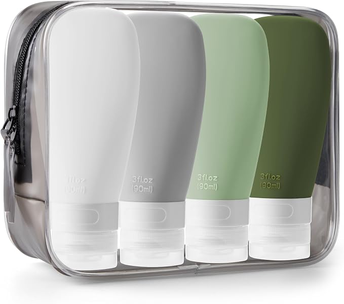 INSFIT Travel Bottles for Toiletries, TSA Approved 3oz Travel Size Containers, BPA Free Leak Proof Squeezable Silicone Tubes for Shampoo Conditioner Lotion Body Wash with Labels by INSFITPortableTravelBottles