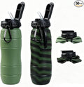 Collapsible Water Bottles 22oz with Straw 2Pack Travel (Green+Camo green) | 650ml Silicone,Foldable Portable,Leakproof,Ultra-light，BPA Free,for Traveling Camping Hiking Cycling Sports Outdoor by LIZADIN