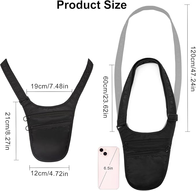 Money Belt for Travel Anti-Theft Crossbody Passport Holder for Women Men Hidden Slim Neck Wallet Under Clothes (Black) - Image 2