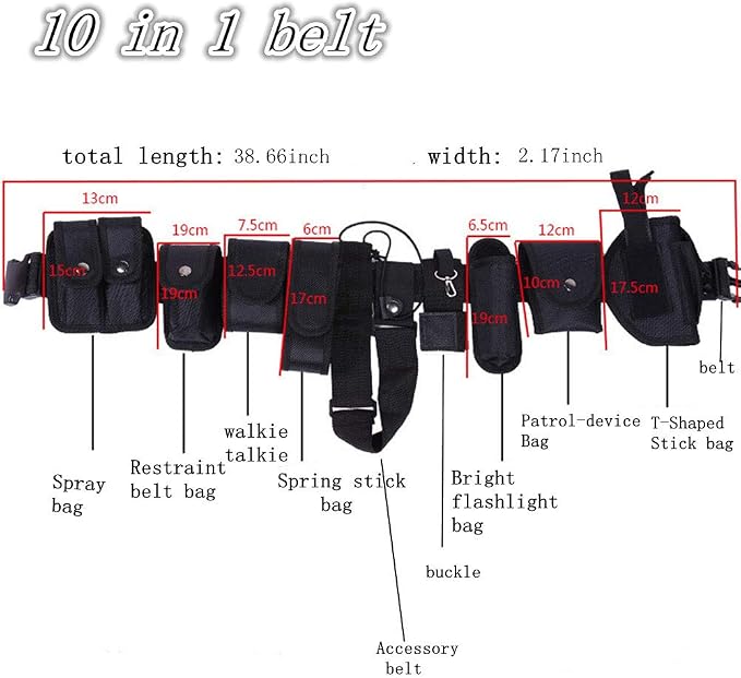 Lsgoodcare Multifunction Police Security Guard Military Tactical Duty Utility Waist Belt, Black 10 in 1 600D Nylon Adjustable Modular Equipment Law Enforcement Outdoor Duty Belts - Image 3