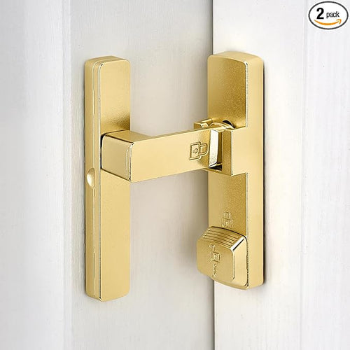 2 Packs Gold 90 Degree Barn Door Lock,Flip Gate Latches Hardware | Zinc Alloy Door Lock,Right Angle Door Lock Latch,Sliding Door Latches,for bedroom,drawer,pet enclosures,cabinet,garage,window by INIRET