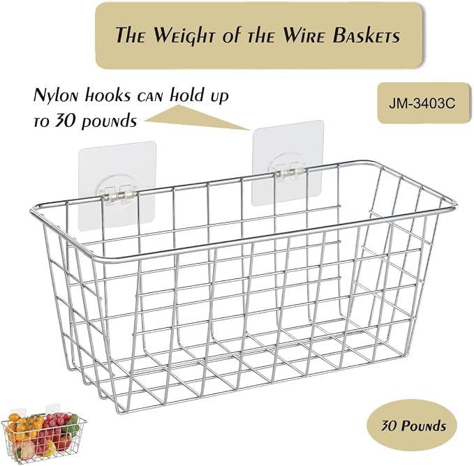 JUNCHU CHERRY 5 Pack Hanging Storage Basket, Bathroom Basket, Household Goods, with Traceless Tape, no Drilling, for Cabinet Storage, Kitchen, Bathroom, Storage Room,Chrome - Image 8