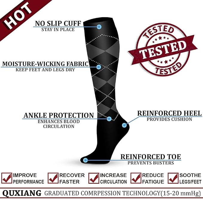 QUXIANG Copper Compression Socks for Women & Men Circulation (8 Pairs) - Best for Running Athletic Cycling - 15-20 mmHg - Image 3