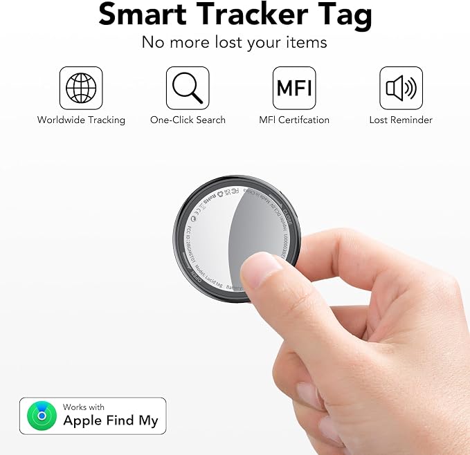Air Tracker Tag-1 Pack (iOS Only), Smart Key Finder for Bag, Luggage | [MFi Certified] Wireless Bluetooth Tracker Tag for Apple Find My, Replaceable Battery, 100dB Sound, IP67 Waterproof, Black - Image 2