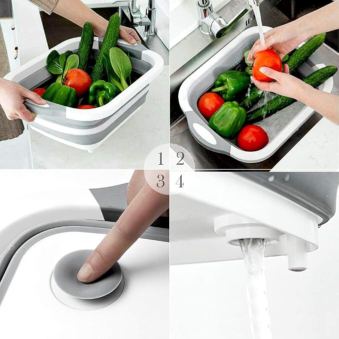QiMH Collapsible Cutting Board - Foldable Multi-function Dish Tub - Washing and Draining Veggies Fruits Food Grade Sink Storage Basket(8.5 Quart) - New Kitchen and Camping Essentials(Knife Included) - Image 5