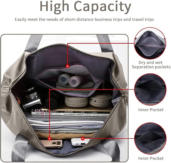 Large Capacity Foldable Travel Bag, Expandable Waterproof Carry on Bag, Dry and Wet Separation Spor Duffel Bags - Image 3