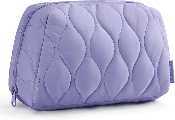 BAGSMART Makeup Bag, Travel Cosmetic Bag, Puffy Padded Make Up Bag for Women, Makeup Organizer Case, Wide-open Pouch Purse, Travel Essentials, Toiletries Accessories Brushes (Purple) by BAGSMART
