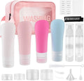19 Pack Leak Proof Silicone Travel Bottles For Toiletries, TSA Approved Shampoo and Conditioner Containers with Tags Comb Airless Pump Jar and Wash Bag by Helandou
