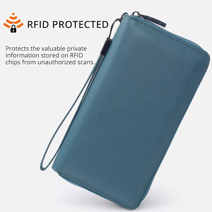 Bveyzi Women RFID Blocking Wallet Leather Zip Around Phone Clutch Large Capacity Ladies Travel Purse Wristlet - Image 5