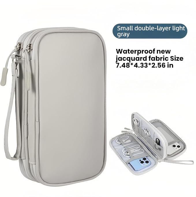 Portable Waterproof Double Layers All-in-One Storage Bag, Travel Cord Organizer，Electronics Accessories Organizer Pouch Bag for Accessories,Charger, USB Cable, Gadget (grey) - Image 2