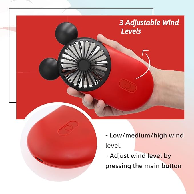 Cute Mouse Mini Fan, Handheld/Neck Portable Personal Fan(Yellow) | 3-Speed Strong Airflow Rechargeable Lightweight USB Fan for Travel/Concerts/Cruise/Theme Parks/Sports Events/Gifts - Image 2
