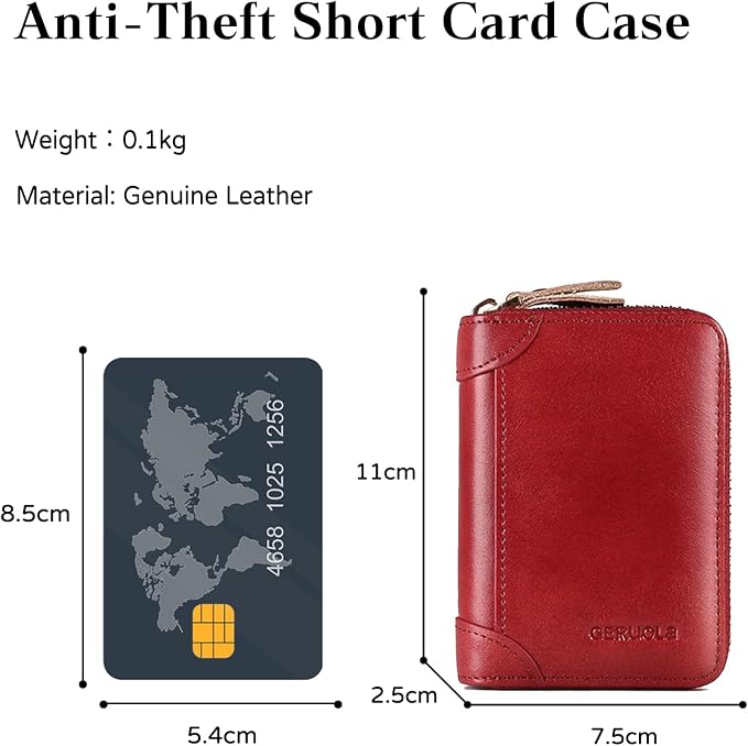 Card Bag Cowhide Wallet Men Coin Purse RFID Blocking Card Case Portable Card Holder Coin Bag Pouch with 12/20/30/45 Card Slots Red A - Image 3
