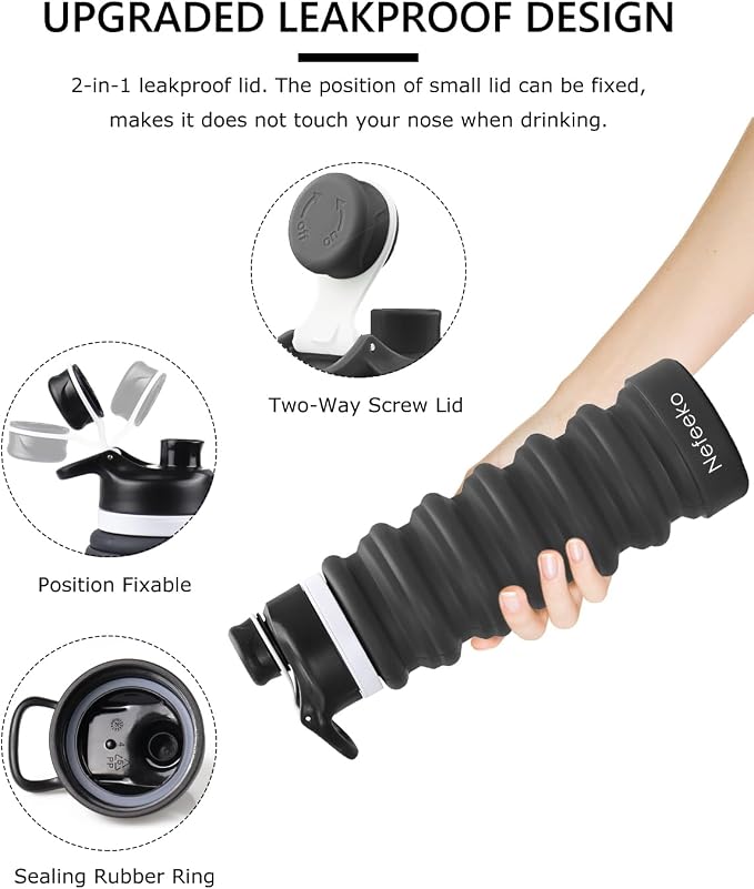 Nefeeko Collapsible Water Bottle, 26oz Silicone Foldable Water Bottles | Leakproof BPA Free Travel Water Bottles with Carabiner,Portable Sport Water Bottles for Camping,Hiking Outdoor Indoor Sport - Image 4