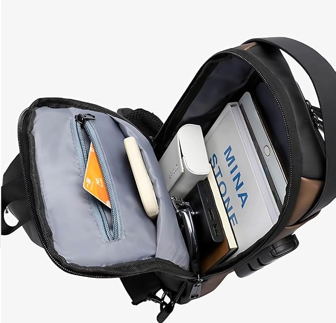 Anti-Theft Sling Bag for Men & Women | USA Flag Chest Shoulder Backpack | Waterproof Crossbody Daypack with USB Charging Port & Lock | Daily use, Travel, Working, Hiking, Cycling. (Grey or Black) - Image 6