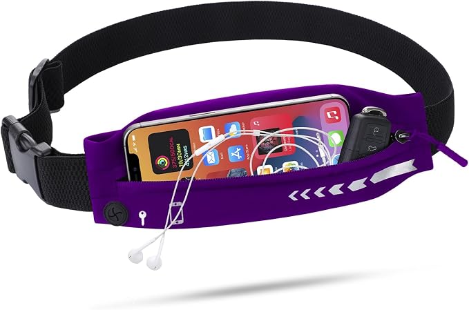 USHAKE Slim Running Belt for Women Men-Runners Phone Holder Fanny Pack, Adjustable, Bounce Free Waist Pouch bag for Workout, Money Belt, Run Gear Accessories Purple by USHAKE