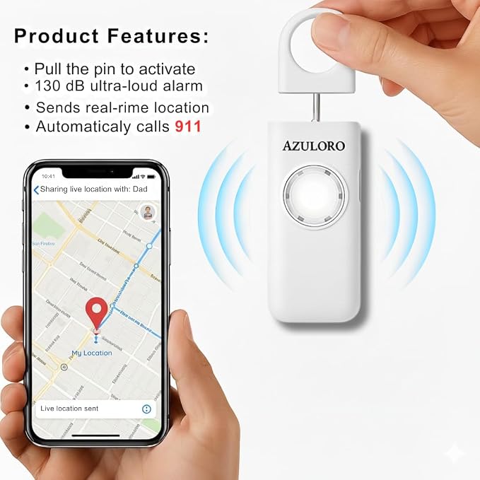 Personal Alarms for Women Loudest – Safety Keychain Self Defense – Personal Alarm Siren with SOS & Emergency Call – Keychain Alarm for Women – Gifts for Teenage Girls – Protection for Girls (White) - Image 7