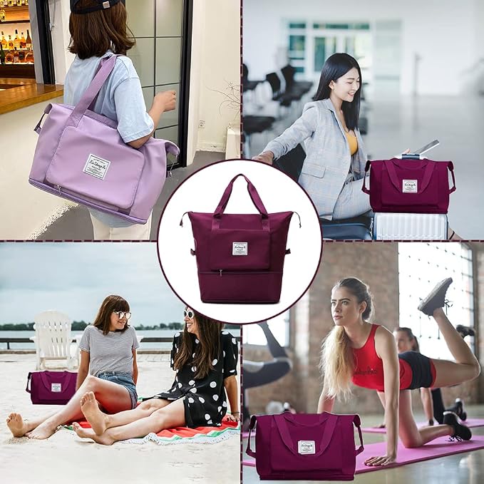 Large Capacity Foldable Travel Bag, Expandable Waterproof Carry on Bag, Dry and Wet Separation Spor Duffel Bags - Image 6