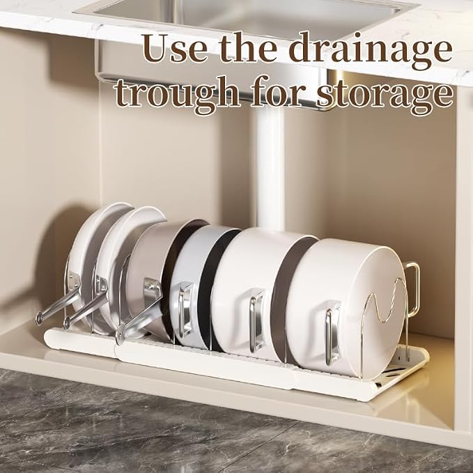 Expandable Pots and Pans Organizer Under Cabinet | 7 Stainless Steel Dividers, 13-22 inch Heavy Duty Pan Rack with Lid Holder, Pot Organizer Inside Cabinet for Kitchen Storage - Image 6