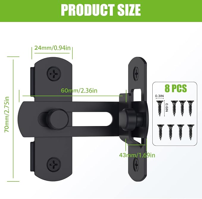 Barn Door Lock, 90 Degree Bifold Flip Door Latch, Black | Stainless Steel Angle Latch Lock for Barn, Bathroom, Outdoor, Garage - Image 6