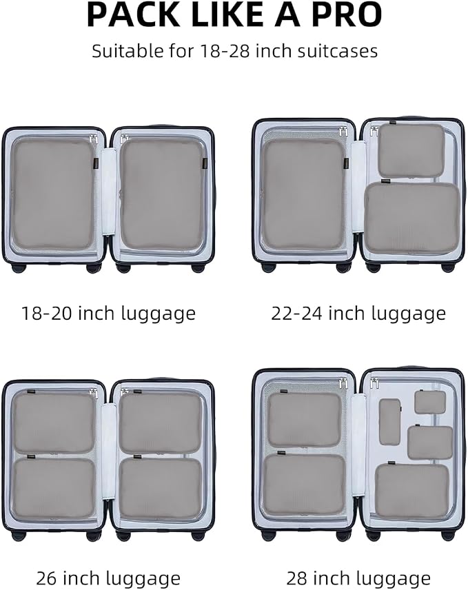 Compression Packing Cubes for Travel, 6-Piece Set (Large/Medium/Small), Double-Zip Luggage Organizers for Suitcase & Carry-On, Clothes Storage Bags (Silver Gray, 6 Pack) - Image 7