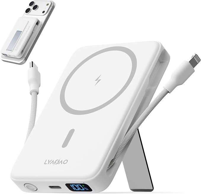 No More Forget Cables! 10000mAh Ultra Slim Magnetic Power Bank, Built-in USB-C & iPhone Cable, 20W Portable Charger with Foldable Stand, for iPhone 17/16/15/14/13/12 Series by Unknown