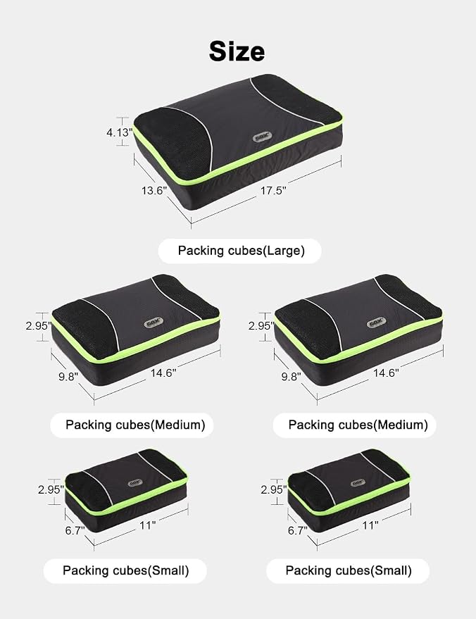 GOX Ultra Light 5 piece Packing Cubes Travel Luggage Organizer 1 Large 2 Medium 2 Small - Image 4