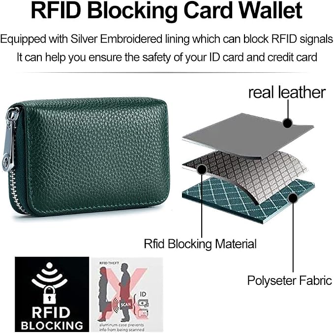 RFID Credit Card Holder Genuine Leather Credit Card Wallet with Zipper | RFID - Image 3