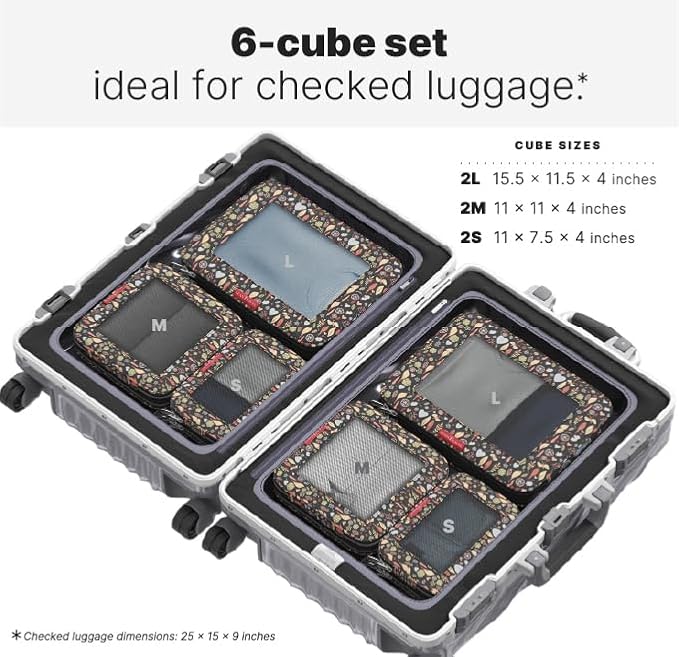 LeanTravel Premium Compression Packing Cubes for Travel - Suitcase Organizer Bags with Double Zipper & Breathable Mesh Panel - Space Saving Carry On Luggage Essentials (6-Pack, Flowers) - Image 2