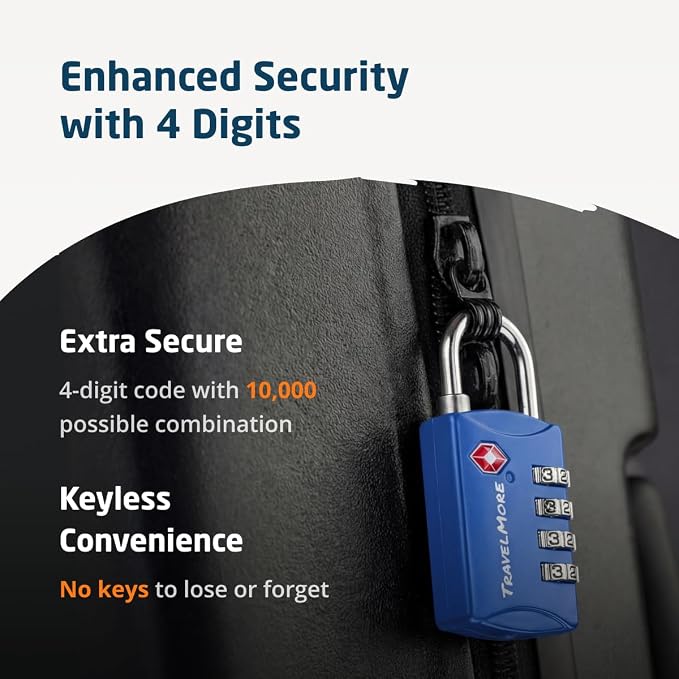 Luggage Locks TSA Approved, 4-Digit Travel Combination Locks | TSA Accepted, Easy to Use, Compact, Lightweight, Durable, Zinc Alloy Body, for Suitcases, Backpacks, Zippers, 5-Pack, Blue - Image 9