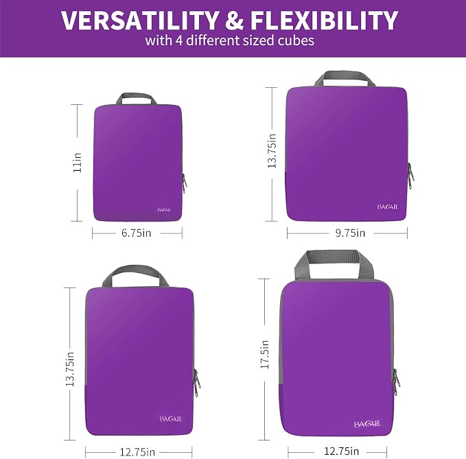 BAGAIL 4 Set/6 Set/8 Set Compression Packing Cubes Travel Accessories Expandable Packing Organizers (Cloth Pattern, 4-Purple) - Image 2