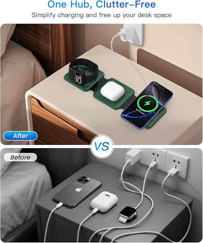 Iseyyox 3 in 1 Wireless Charger for iPhone - Foldable Charging Station Travel Charging Dock Compatible with iPhone 17 16 15 14 13 12 Pro Max Plus Watch & Airpods - Image 6