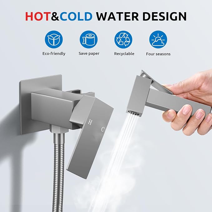 Arofa Built-in Hot and Cold Bidet Sprayer for Toilet, Warm Water Bidet | Wall-Mounted Design, Dual Control Modes, Leak-Free Hose, Feminine/Baby/Pet Wash, Cloth Clean & Rinse, Stainless Steel, Square - Image 2