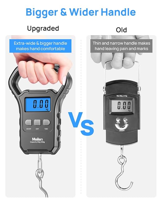 Meilen Fishing Scale,110lb/50kg Hanging Luggage Weigh Scale Unit with Backlit LCD Display, Suitcase Luggage Weigh Divice with Large Handle, Digital Postal Unit Fishing Gifts for Men - Image 3