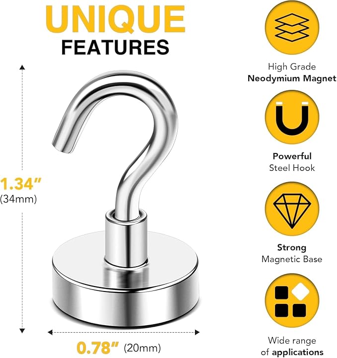 DIYMAG Magnetic Hooks 12pcs 50lbs Cruise Essentials 2026 Magnet Hook | Neodymium Heavy Duty Strong Magnets Hanging Ship Cabins Refrigerator Fridge Classroom Beach Vacation Kitchen Grills Home Tool - Image 2