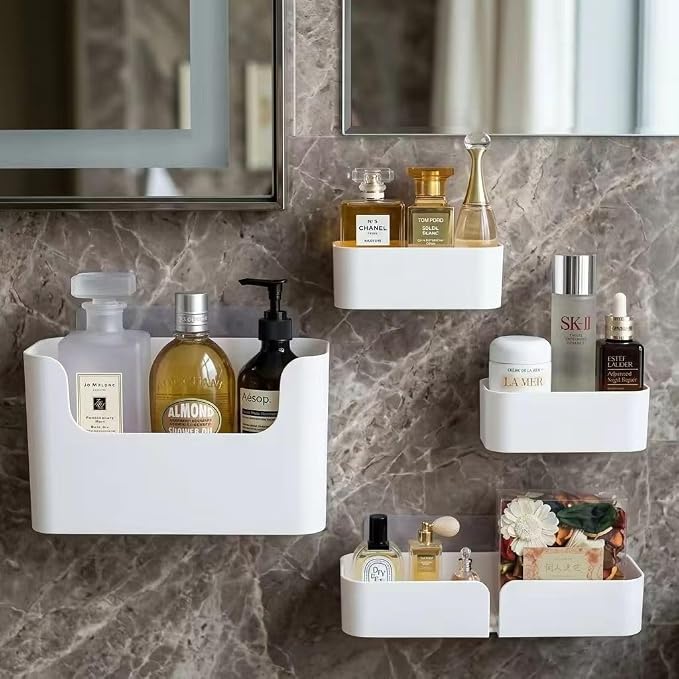 Adhesive Wall Mounted Shelves, 4pcs Set Durable ABS Plastic Hanging Storage Bins White, Excellent Floating Organizer, Convenient Storage Solution on Smooth Wall Surface - Image 3