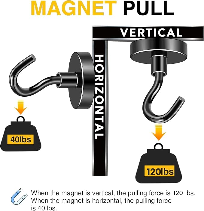 DIYMAG Magnetic Hooks,120lbs 10pcs Cruise Cabin Essentials Heavy Duty Black | Strong Neodymium Rare Earth Magnets, for Kitchen, Classroom, Beach, Cruise Cabins, Refrigerator, Hanging Key Clothes Wall Hat - Image 6