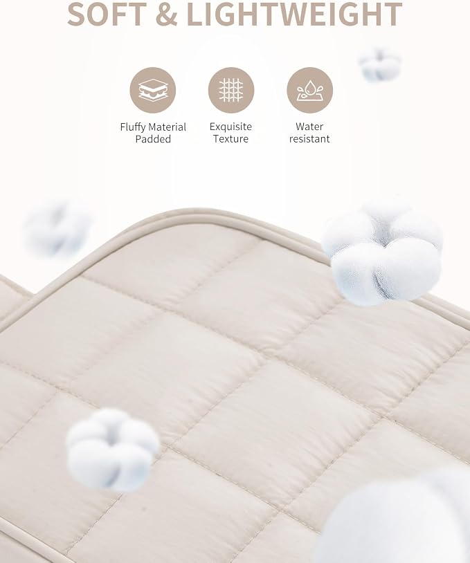 Narwey Quilted Makeup Bag Puffy Make up Bag Cosmetic Bag Organizer, Puffer Travel Toiletry Bag for Traveling Women Girl, Travel Bag for Toiletries, Skincare Medicine Bags (Beige) - Image 2
