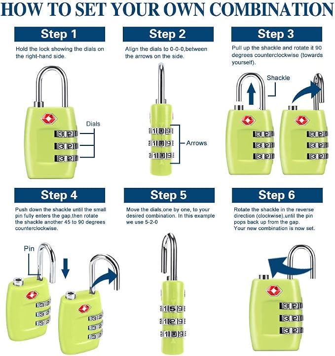 TSA Luggage Locks (4Pack) - 3 Digit Combination Padlocks - Approved Travel Lock for Suitcases & Baggage (Green1) - Image 2